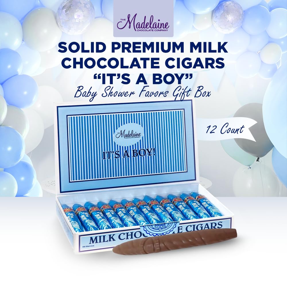 THE MADELAINE CHOCOLATE COMPANY Milk Chocolate Baby Shower Favors, 12 Count Gift Box, Elegant Hard Box