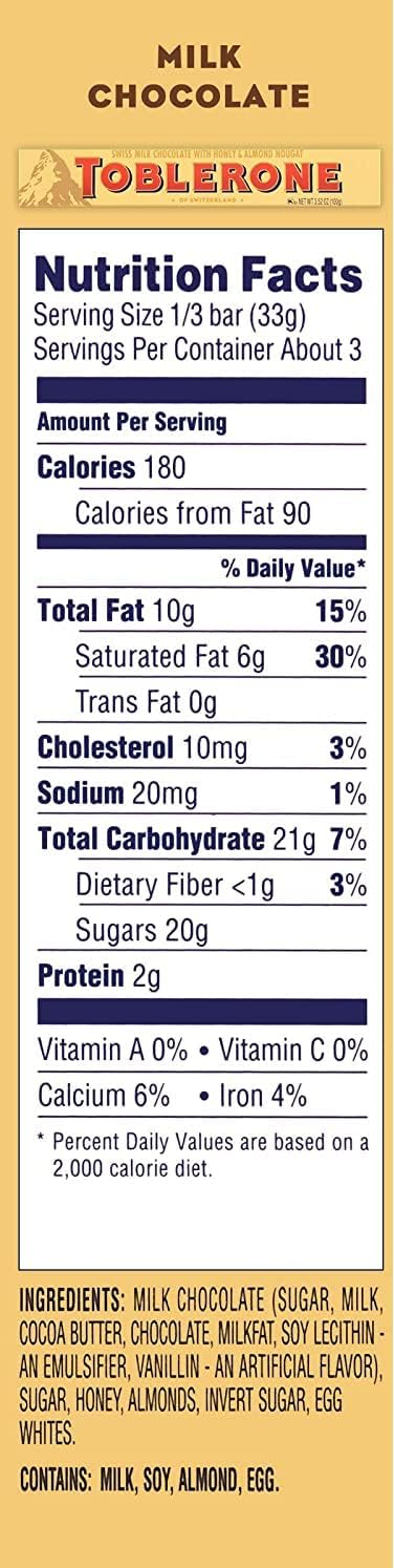 Toblerone Milk Chocolate Bar 3.52 Oz Each (3 Items Per Order)