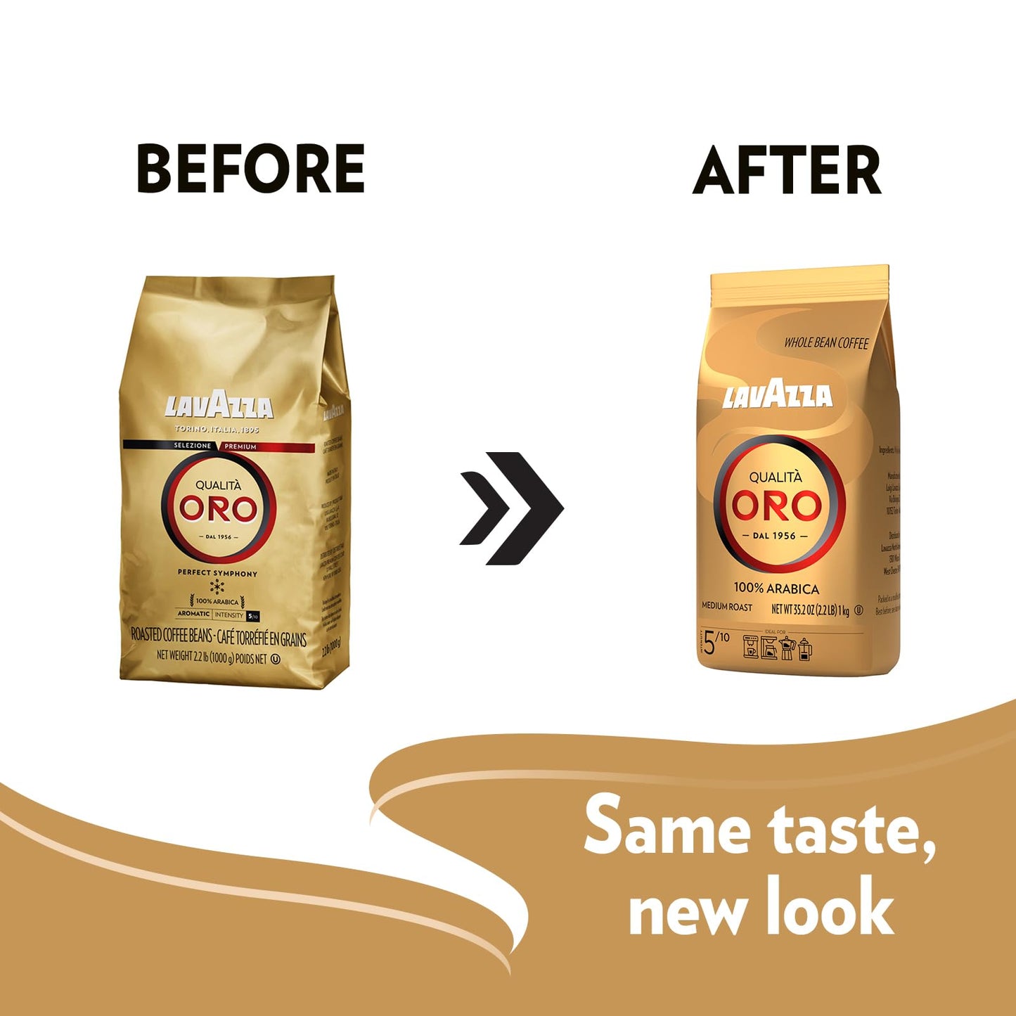 Lavazza Qualità Oro Whole Bean Coffee Blend, Medium Roast, 2.2-Pound Bag (Pack Of 6) ,Full-Bodied Medium Roast With Sweet, Aromatic Flavor, Non-Gmo, Value Pack