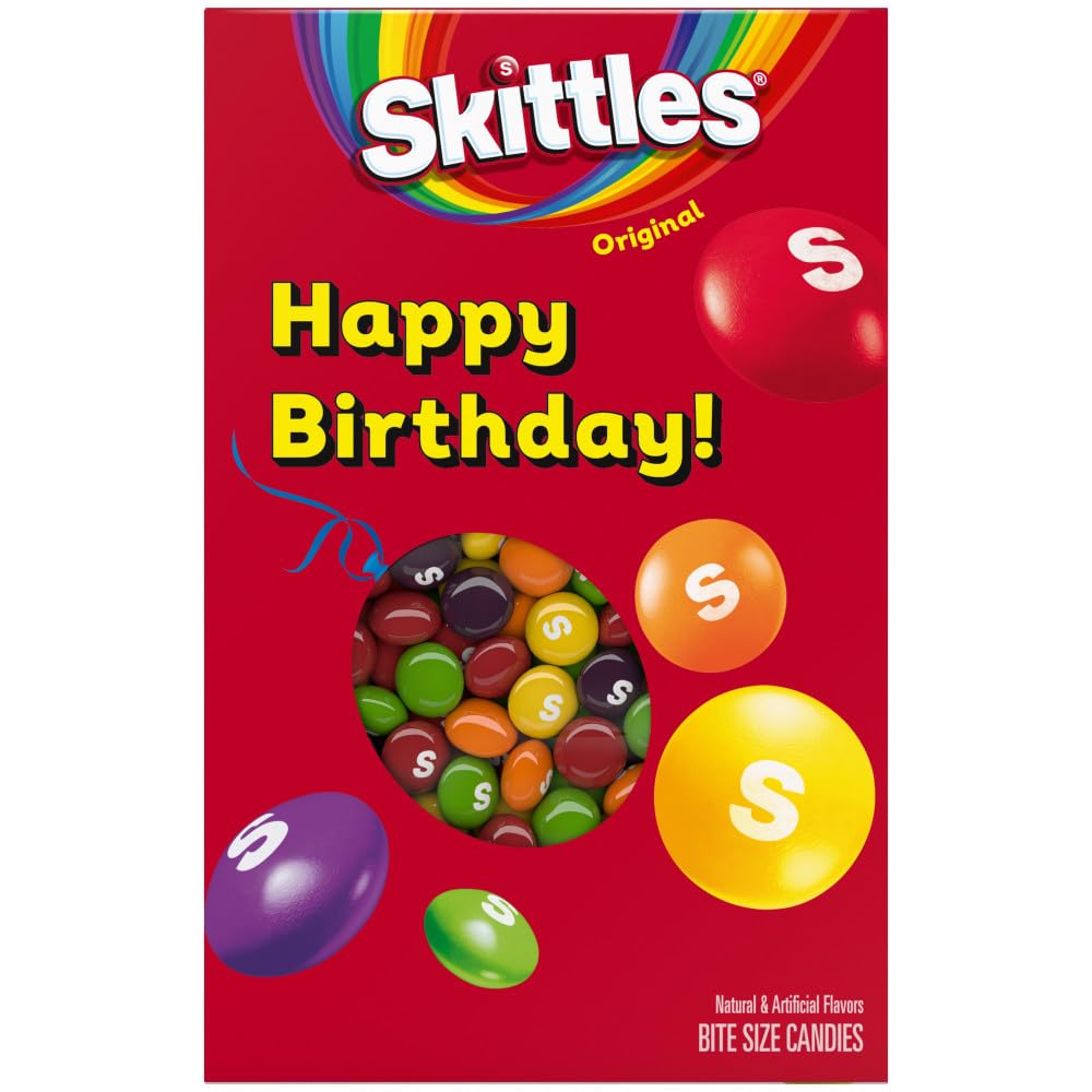 Skittles Original Chewy Candy Happy Birthday Card & Gift Box All In One Birthday Present For All Ages, 11.28 Oz Box
