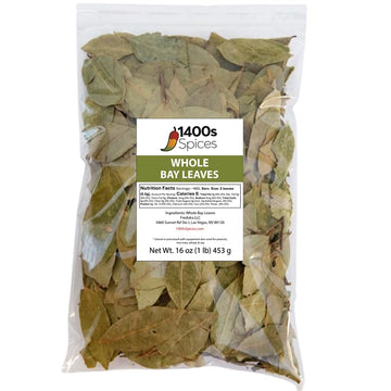 1lb Bay Leaves Semi Selected (whole and broken leaves), Hojas de Laurel, Bulk Dried Bay Leaf by 1400s Spices