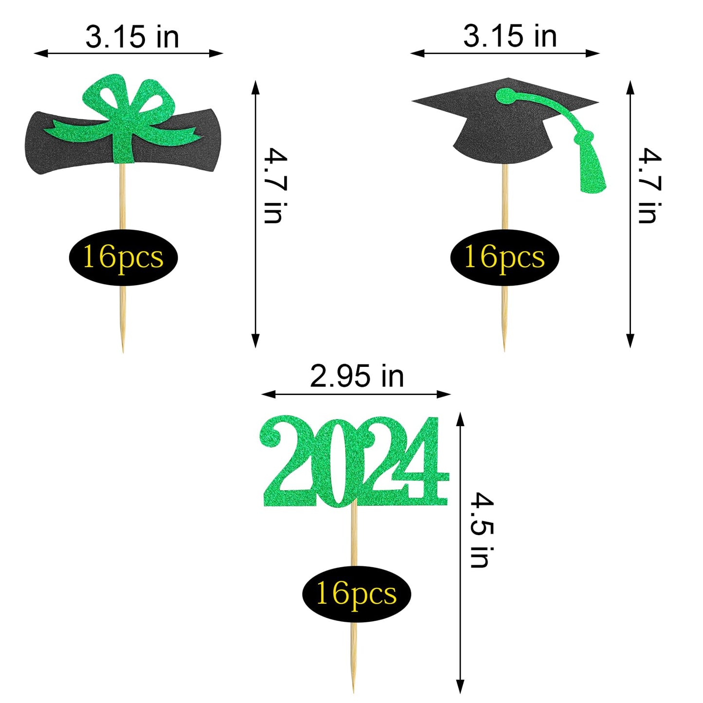 GOLF Graduation Cupcake Toppers 2024, 48 PCS, Green Paper Food Picks for Graduation Party Supplies