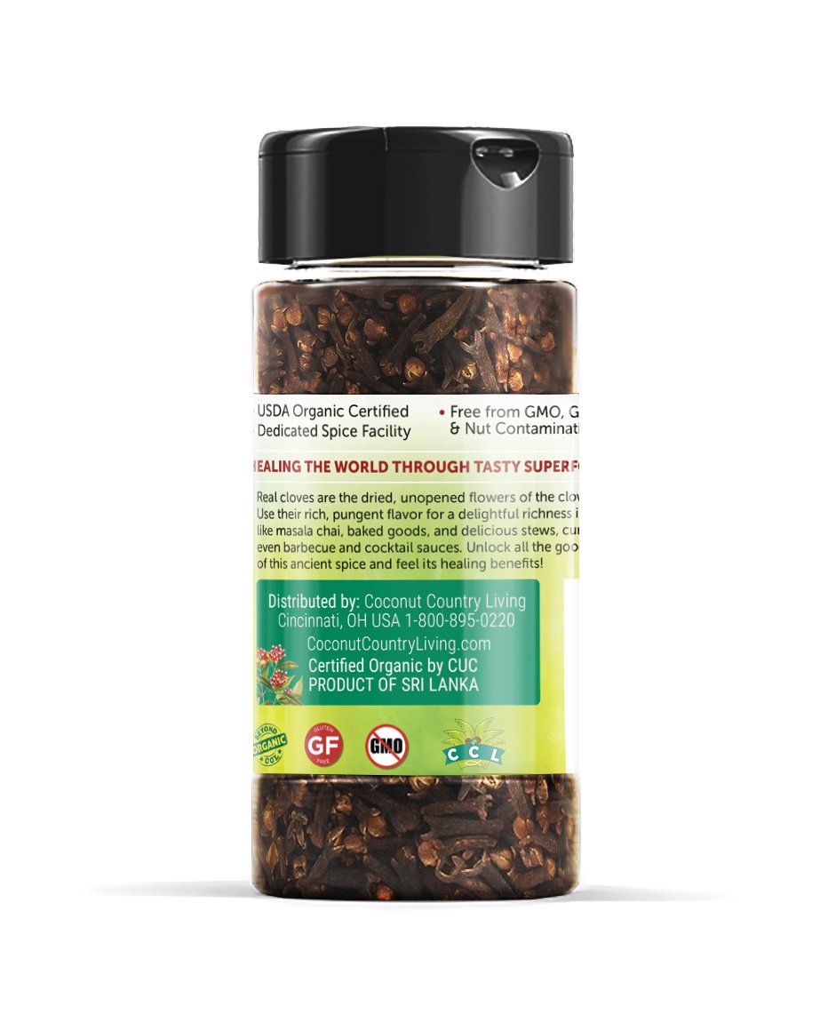 Coconut Country Living Organic Whole Cloves, Premium Fairtrade Spice, 1.41 oz Glass Jar