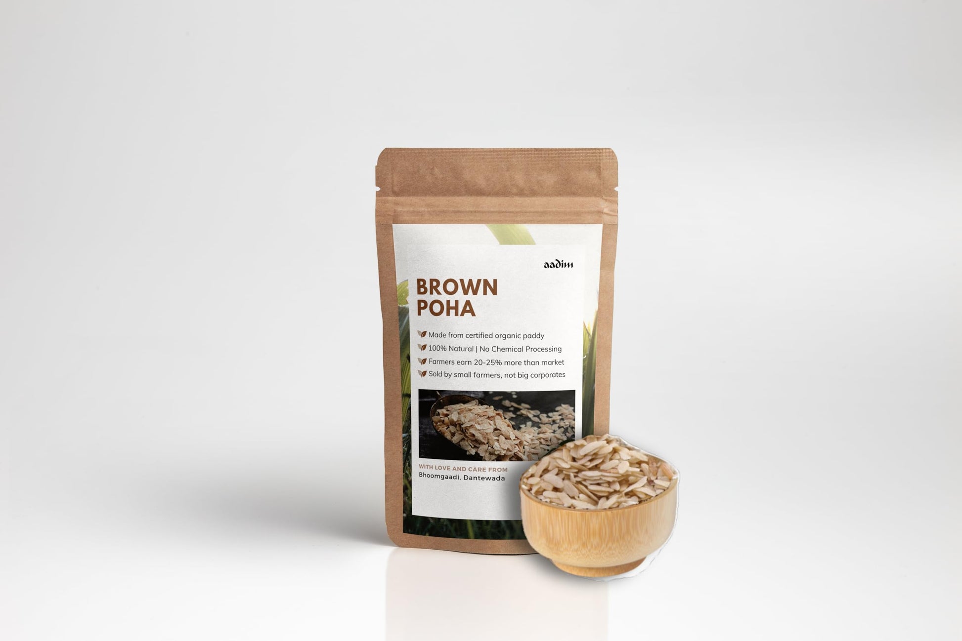 Aadim - Brown Poha From Organic Farms (1 Kg) | Pack Of 1| Brown Rice Flakes | Flattened Brown Rice | Chemical & Pesticide Free