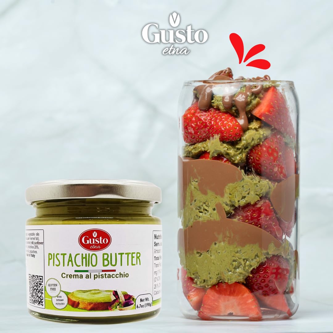 GUSTO ETNA Pistachio Butter Sweet Spread, 2 Pack x 6.7 oz, Rich & Nutty Cream Spread, Product of Sicily, No GMO