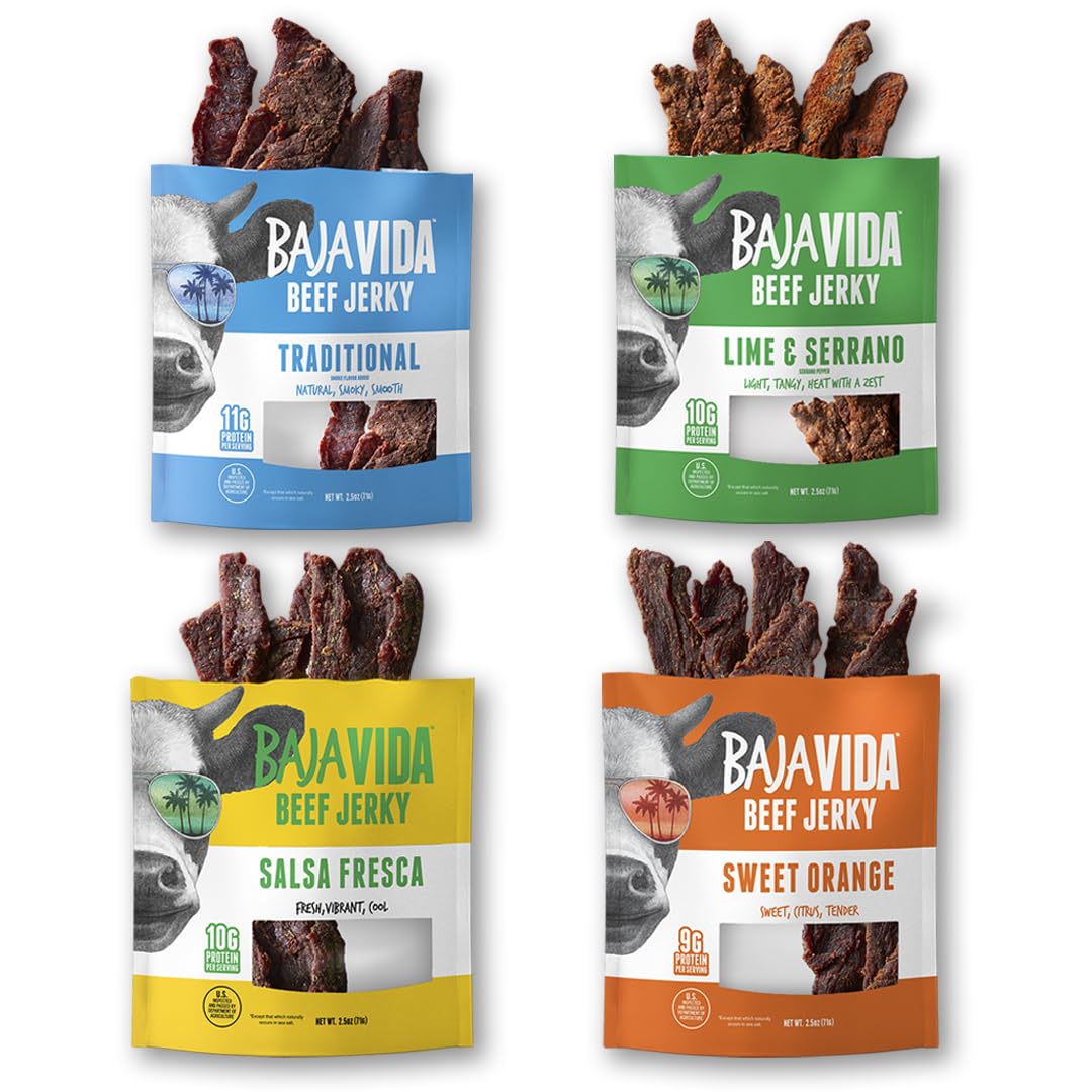 Baja Beef Jerky Snack Pack - Jerky Variety Pack, Beef Jerky Gifts For Men, Beef Jerky Sampler, Craft Jerky, Beef Jerky Assortmen