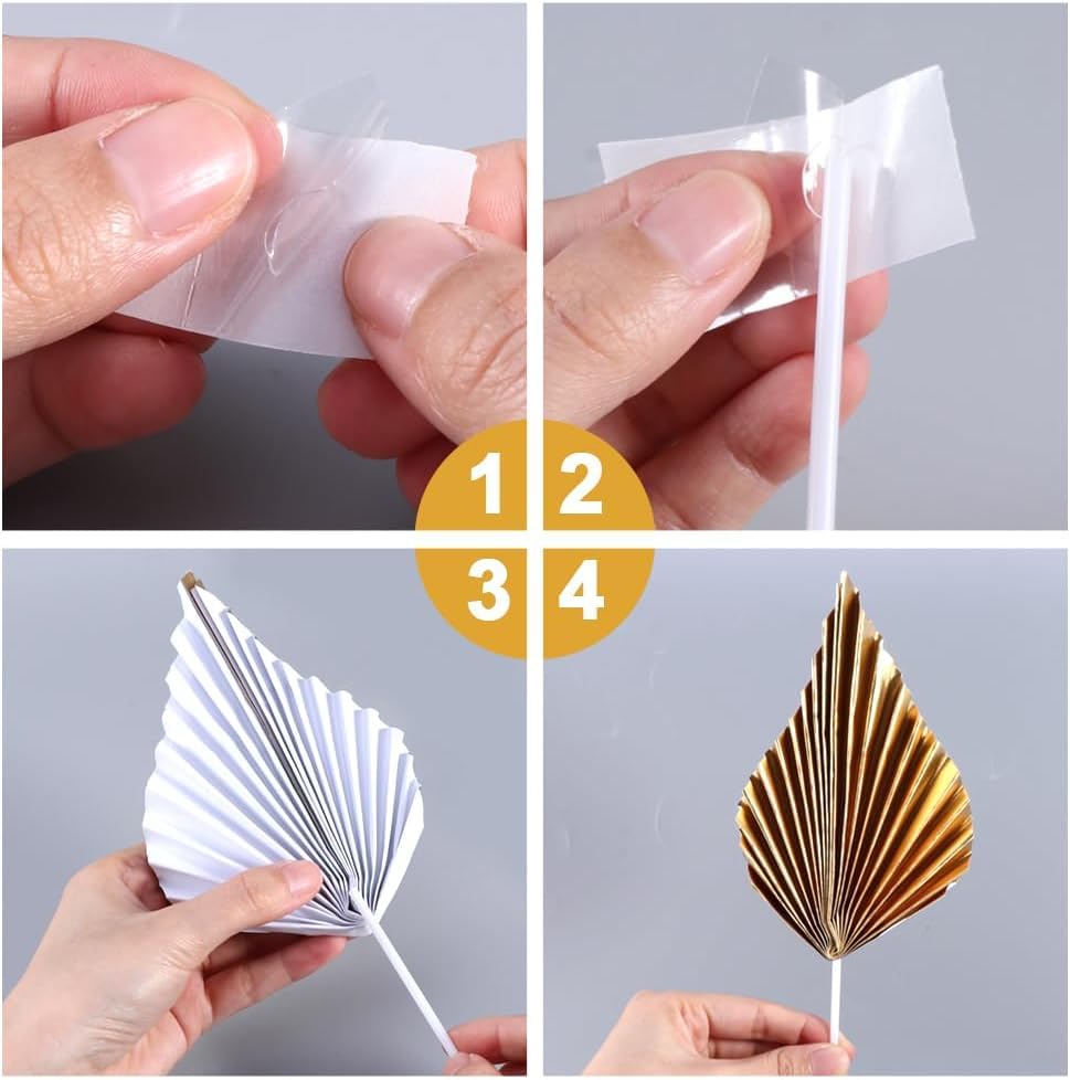 20 Pcs Gold Balls Cake Toppers, 8 Pcs Gold Palm Leaves Cake Decorations, Foam Balls Paper Palm Leaf Cake Toppers Insert Decorati