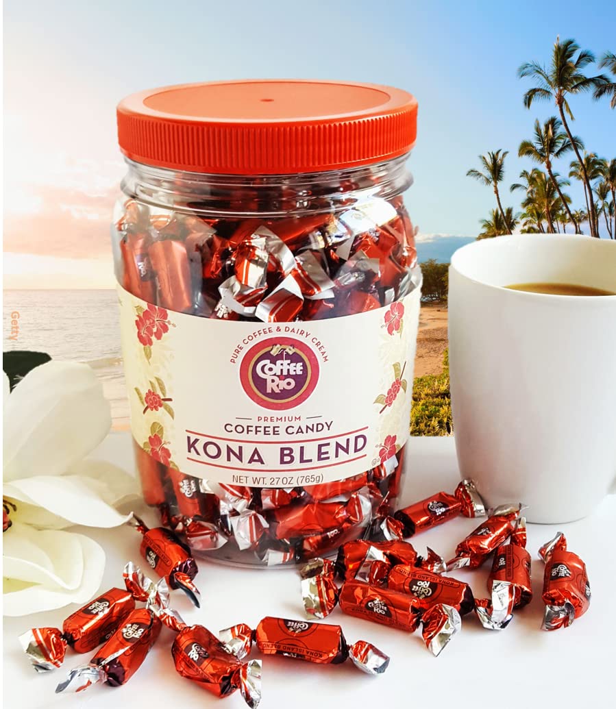 Coffee Rio Coffee Candies - Individually Wrapped Kona Blend Caramels, 27 Ounce Jar, Perfect for Office and Breakroom Treats