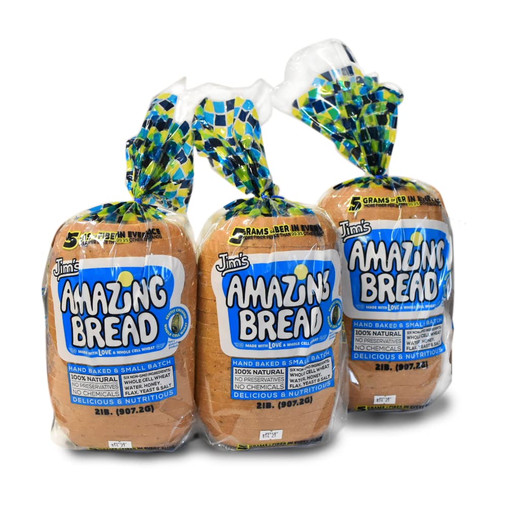 Jims Amazing Bread -  Sliced Whole Wheat Bread 2Lb  Gluten Inactive Whole Cell Wheat  5 Grams Of Fiber 6 All-Natural Ingredients