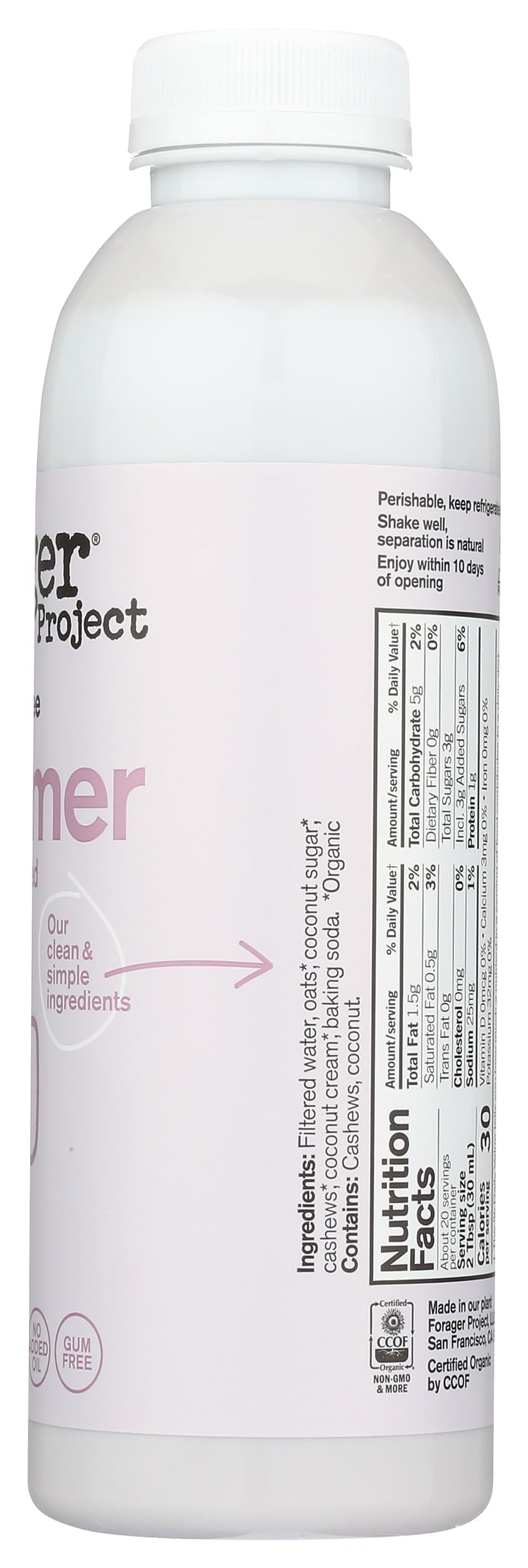 Forager Project Organic Dairy Free Creamer, Sweet & Creamy, 20 Fl Oz