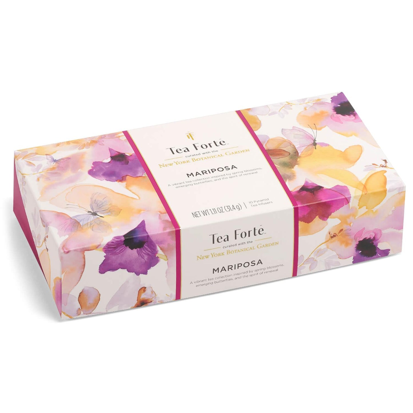 Tea Forte Mariposa Tea Sampler With 10 Pyramid Tea Infuser Bags - Fruit, Herb And Flower Tea - Petite Presentation Box Assorted Variety Tea Gift Set