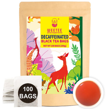 WT WEETEE Decaf Black Tea Bags, 100 Count CO2-Decaffeinated Black Tea, Smooth & Mild Taste | Drink All Day | Resealable Kraft Ba