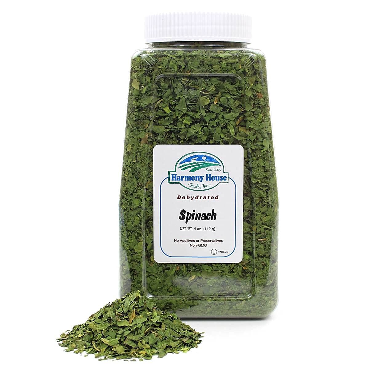 Harmony House Dried Spinach Flakes – Dehydrated Vegetables For Cooking, Camping, Emergency Supply And More (4 Oz, Quart Jar)
