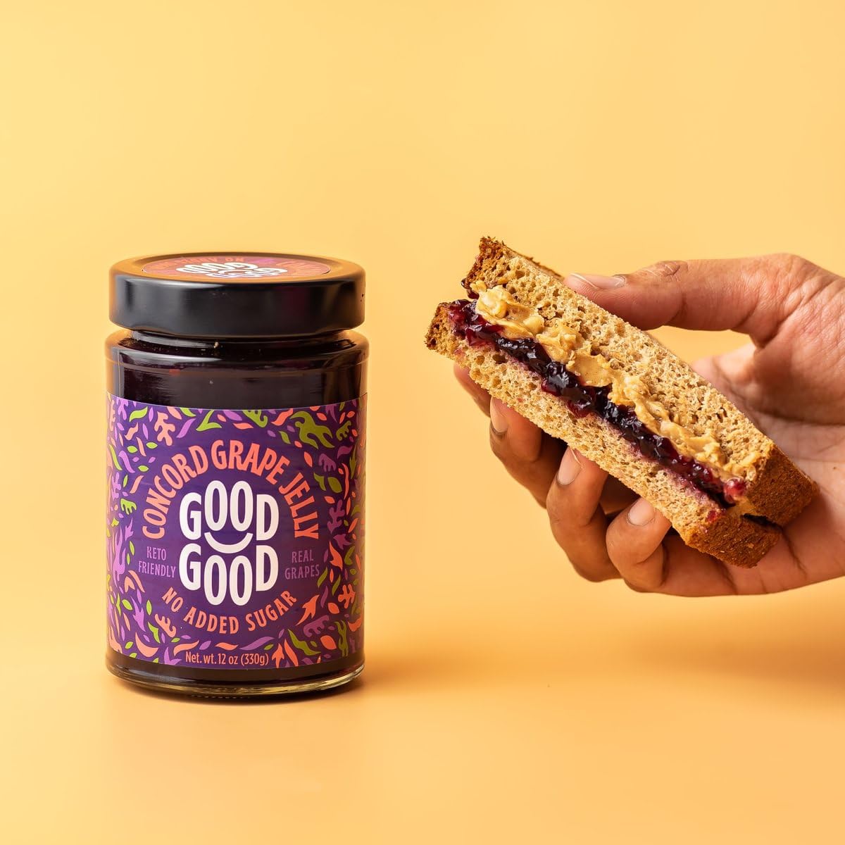 Good Good Sweet Concord Grape Jelly & Crunchy Peanut Butter - Keto Friendly - Low Carb & No Added Sugars - Vegan - Gluten Free - Preserves