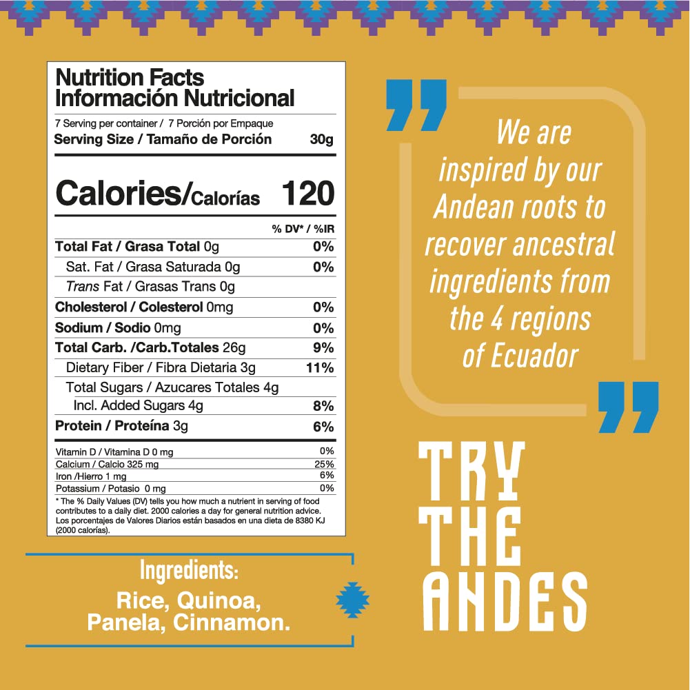 Wipala, Quinoa Cereal with Cinnamon & Panela, 7 oz bag - Vegan, Gluten Free, Non GMO, Healthy Cereal made with Plant Based Prote