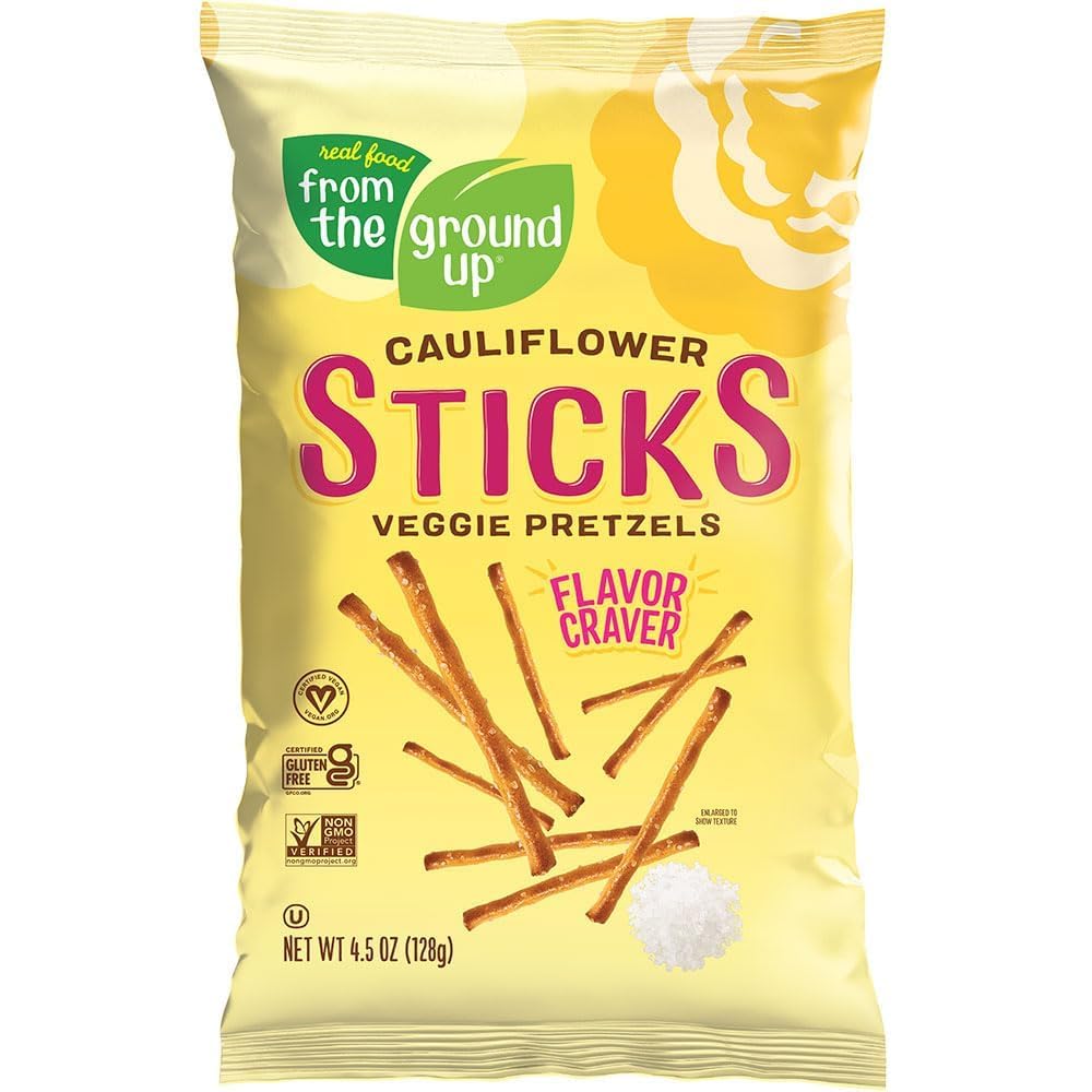 REAL FOOD FROM THE GROUND UP Cauliflower Pretzel Sticks, Original, 4.5 oz (Pack of 6)