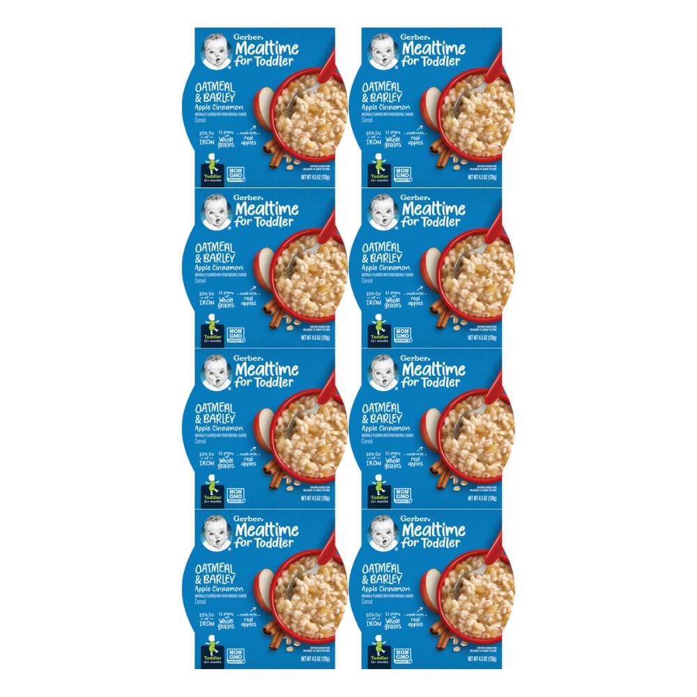 Gerber Breakfast Buddies Toddler Cereal, Oatmeal & Barley Apple Cinnamon Cereal, Non-Gmo Whole Grain Oats & Real Fruit, Made For