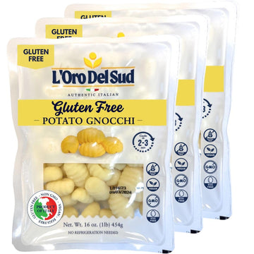 3 Pack, Gluten Free Potato Gnocchi, Cooks in 2-3 minutes, (3 x 1 lb), Italian Gnocchi, Product of Italy, NON GMO, Eggs Free, Veg