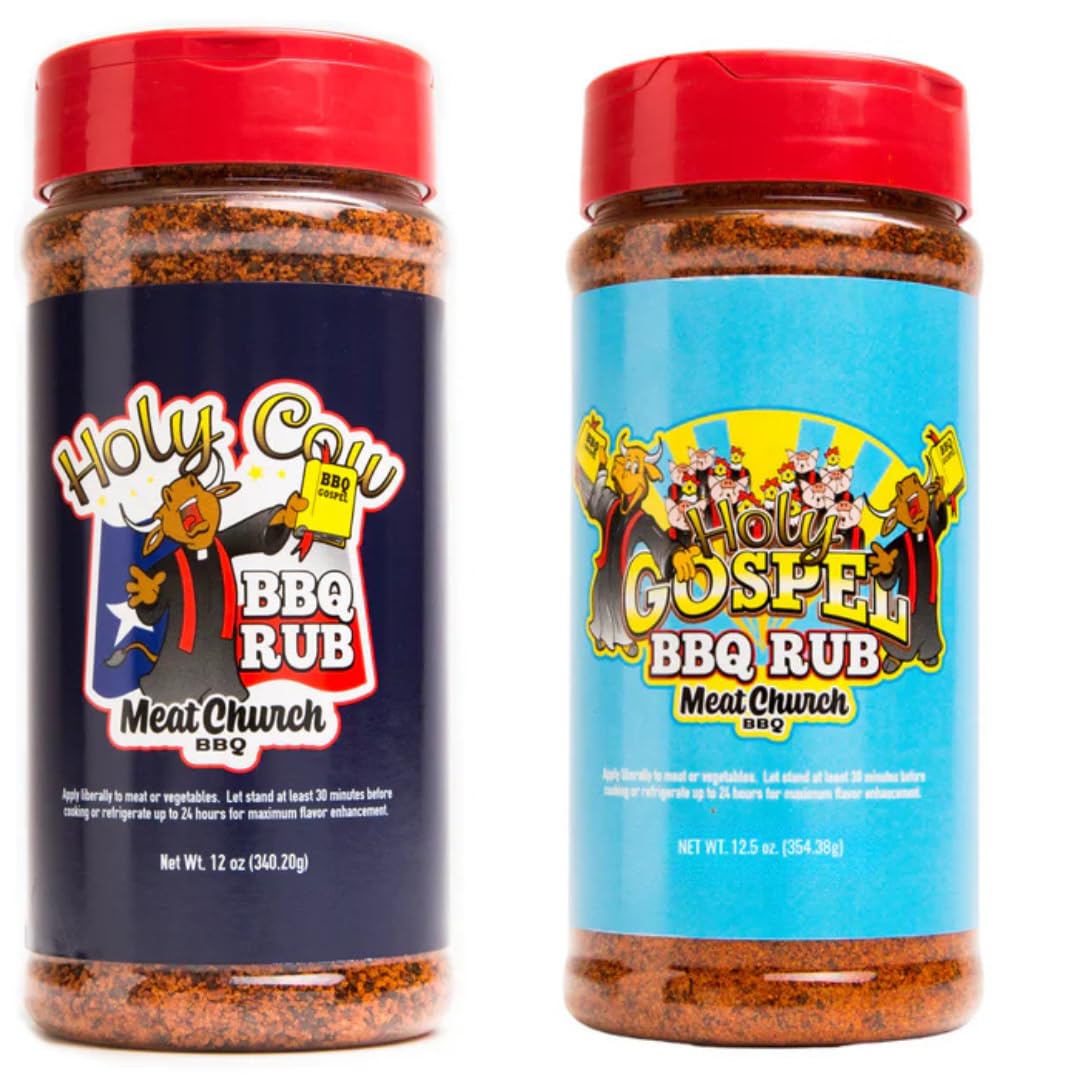 Meat Church BBQ Rub Combo: Holy Cow (12 oz) and Holy Gospel (14 oz) BBQ Rub and Seasoning for Meat and Vegetables, Gluten Free,