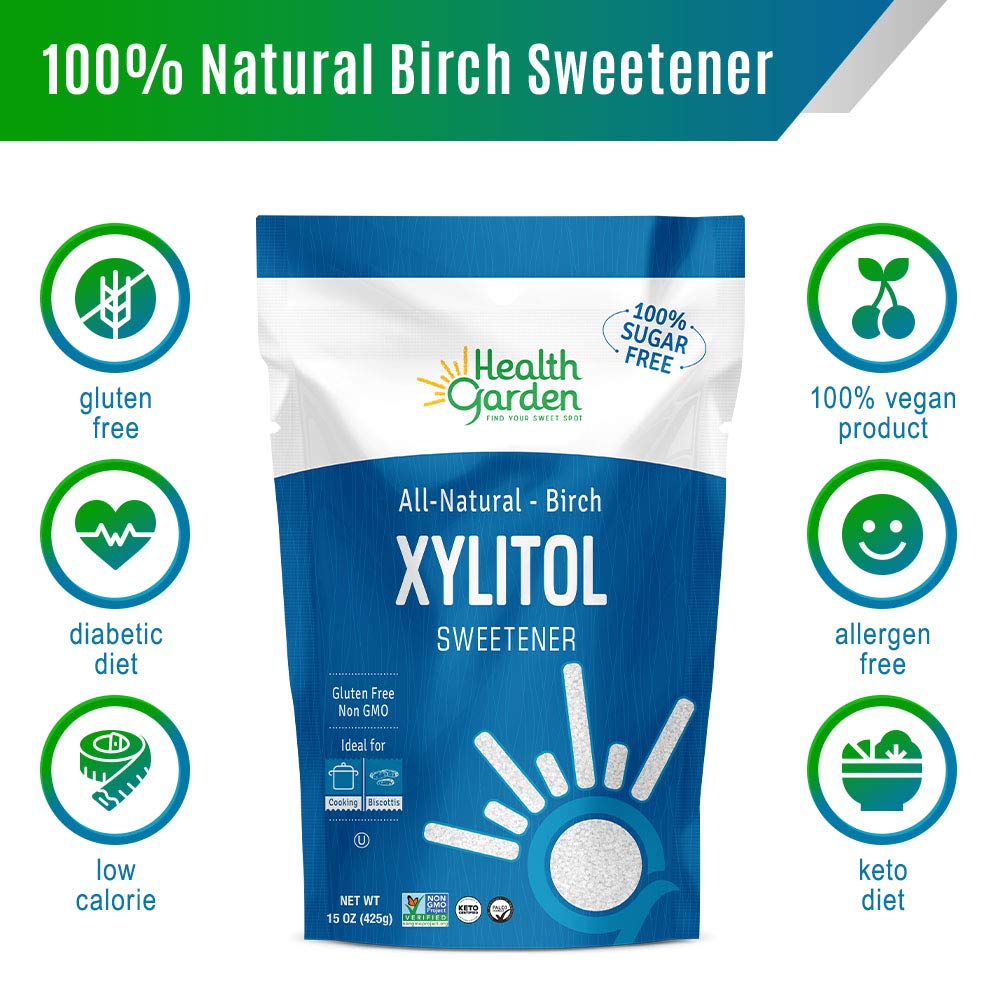Health Garden Birch Xylitol Sweetener - 15 Oz Resealable Bag - Pure Birch Xylitol - Non Gmo, Kosher, And Made In The U.S.A. - Ideal Powdered Sugar Substitute - Non-Gmo Sugar Alternative