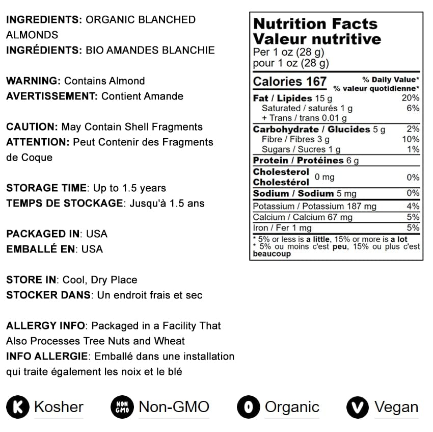 Food to Live Organic Blanched Sliced Almonds, Non-GMO, Unsalted, Vegan, 12 Pound Bulk