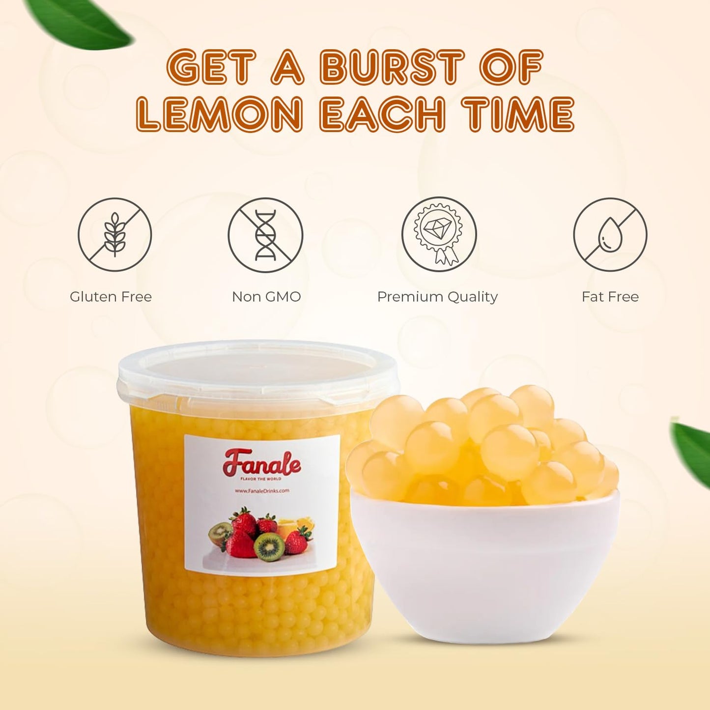 Fanale Lemon Popping Boba Pearls, Vegan, Non Gmo, Gluten Free, Fat Free, Perfect For Bubble Tea, Smoothies, Ice Cream, Desserts,