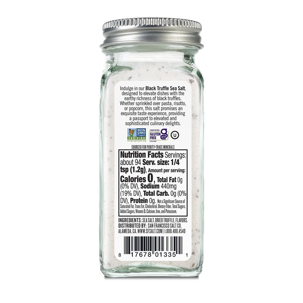 Italian Black Truffle Sea Salt 4 oz. Glass Shaker by San Francisco Salt Company (Pack of 2)