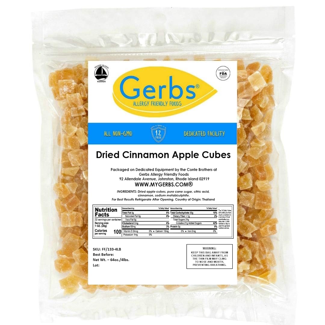 Gerbs Dried Cinnamon Sugar Apple Cubes 4 Lbs. | Freshly Dehydrated Resealable Bulk Bag | Top Food Allergy Free | Sulfur Dioxide