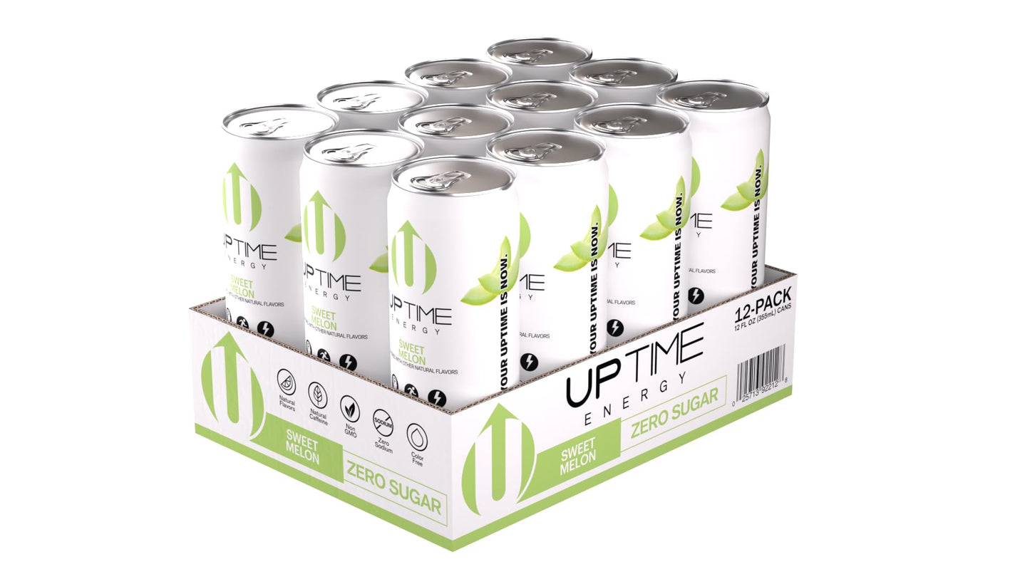 UPTIME Energy Drink - Sweet Summer Melon, 12 Fl Oz Cans, 12 Pack, Sugar Free, 142mg Caffeine, Focus Support