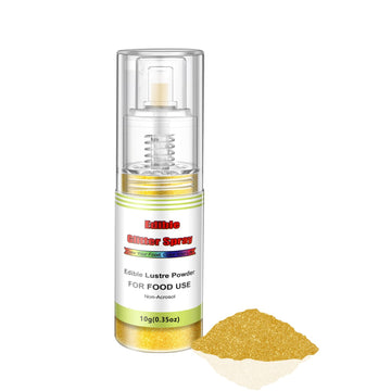 Edible Glitter Spray( Gold ), Non Aerosol Food Coloring Lustre Powder, Food Grade Sparkling Dust Push Pump For Decorating Cupcake, Fondant, Cookie, Frosting, Gum Paste, 0.35 Oz.