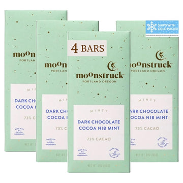 Moonstruck Chocolate Mint Chocolate Bar, 73% Cacao, 3.0oz (Pack of 4)