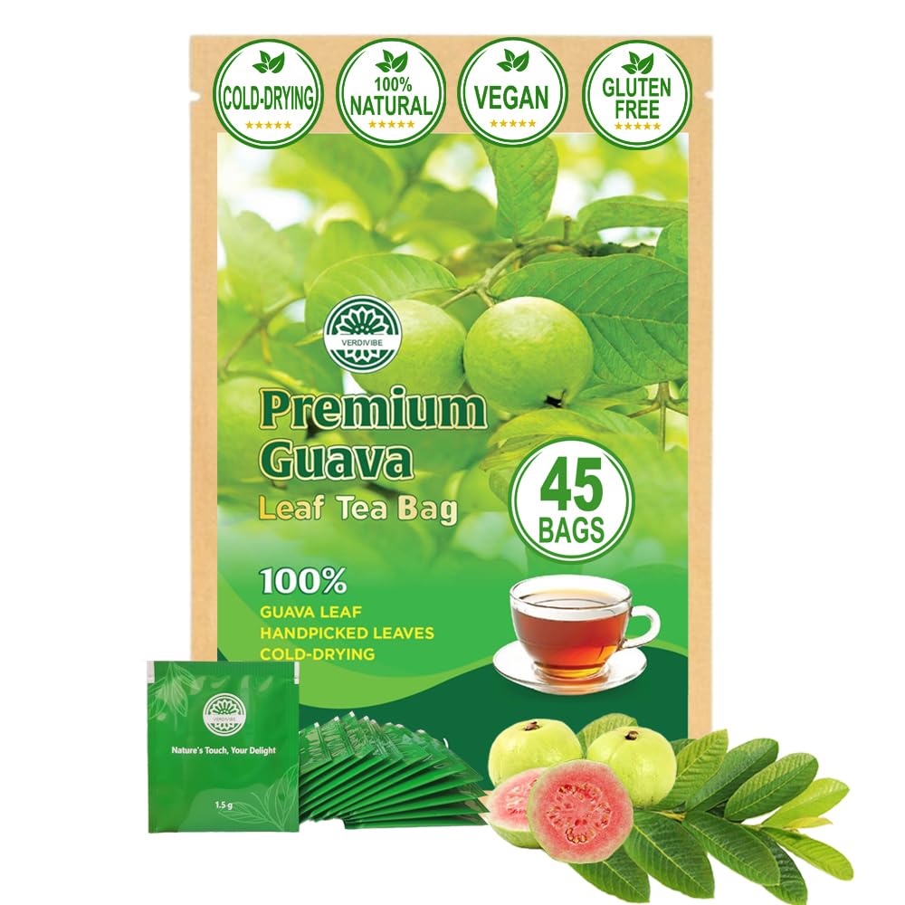 Premium Guava Leaves Tea Bags - Cold-Dried for Maximum Freshness and Nutrient Retention - 45 Hojas De Guayaba Leaf Tea Bags (45,