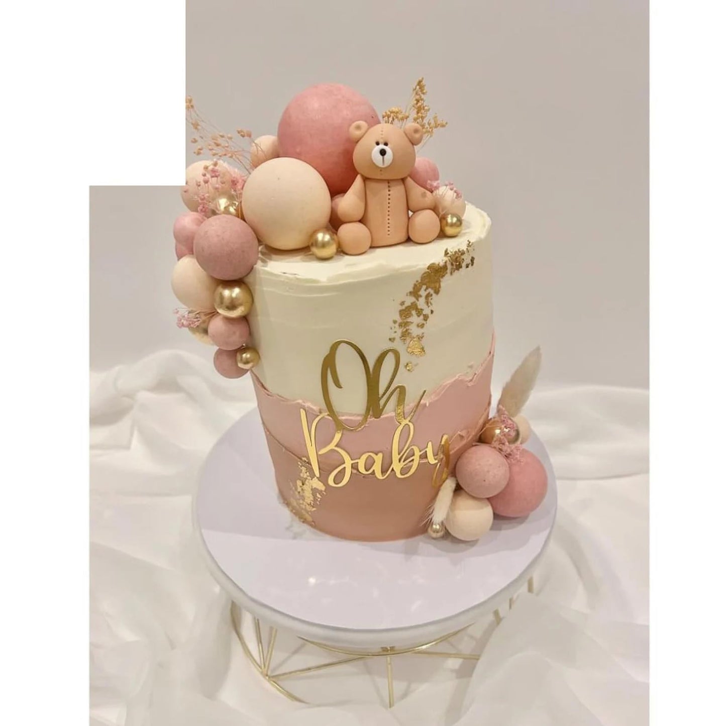 Oh Baby Cake Topper - Gold Acrylic Baby Shower Cake Decoration For Gender Reveal Party/Baby Booth Props Party Photo Decorations