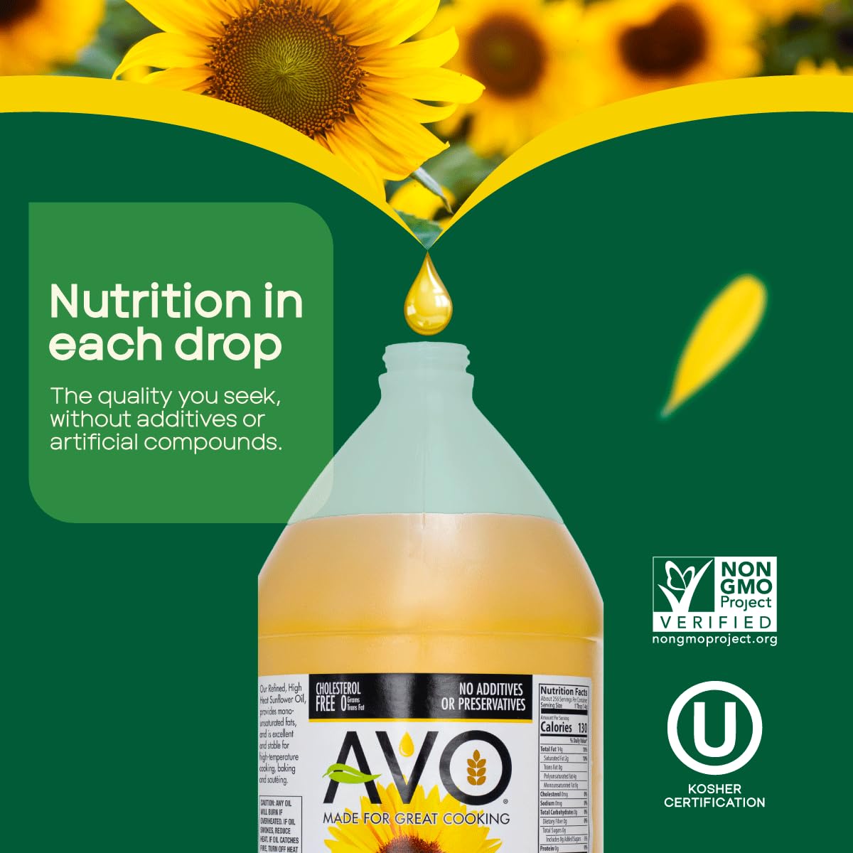 AVO NON-GMO High Oleic Sunflower Oil for General Cooking - 1 Gallon