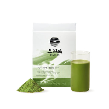 Osulloc Green Tea Latte Double Shot (0.7Oz X 10 Count), Easy Powder Type Blended Tea, Cafe Style Sweetened Blend