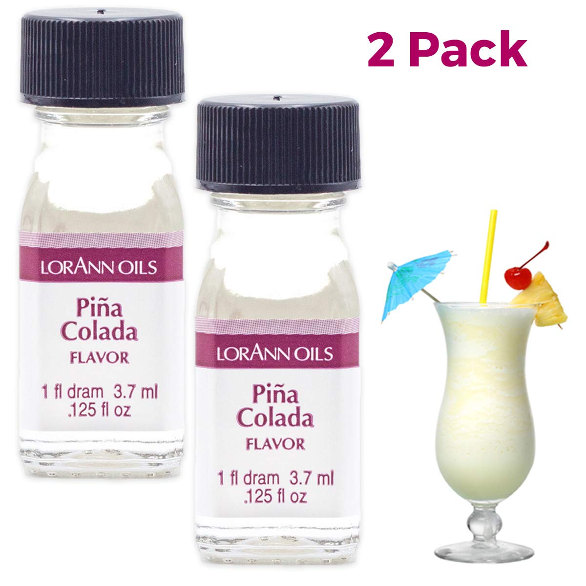 Lorann Pina Colada Ss Flavor, 1 Dram Bottle (.0125 Fl Oz - 3.7Ml - 1 Teaspoon) - 2 Pack