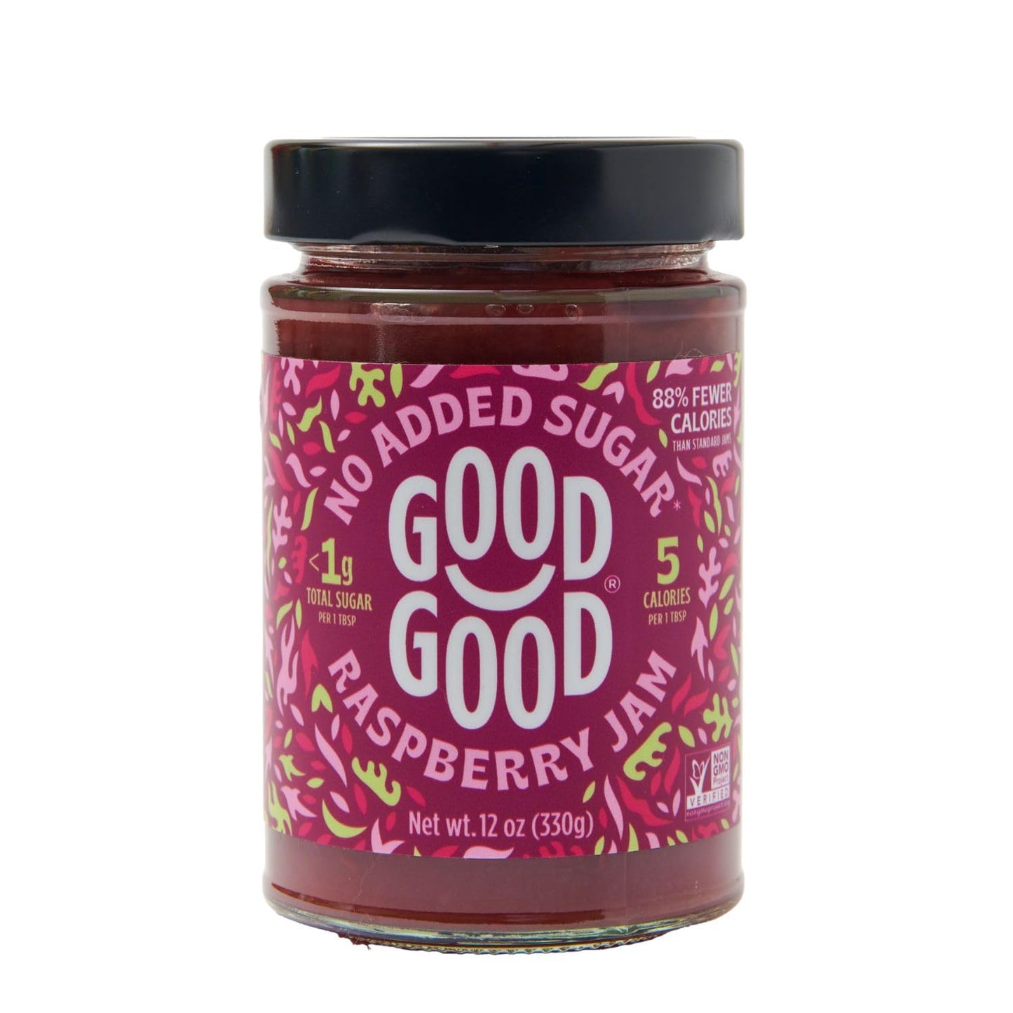 GOOD GOOD Raspberry Jam - No Added Sugar - Low Calorie - Gluten Free and Vegan - Diabetic and Keto Friendly - 12oz / 330g (Pack 