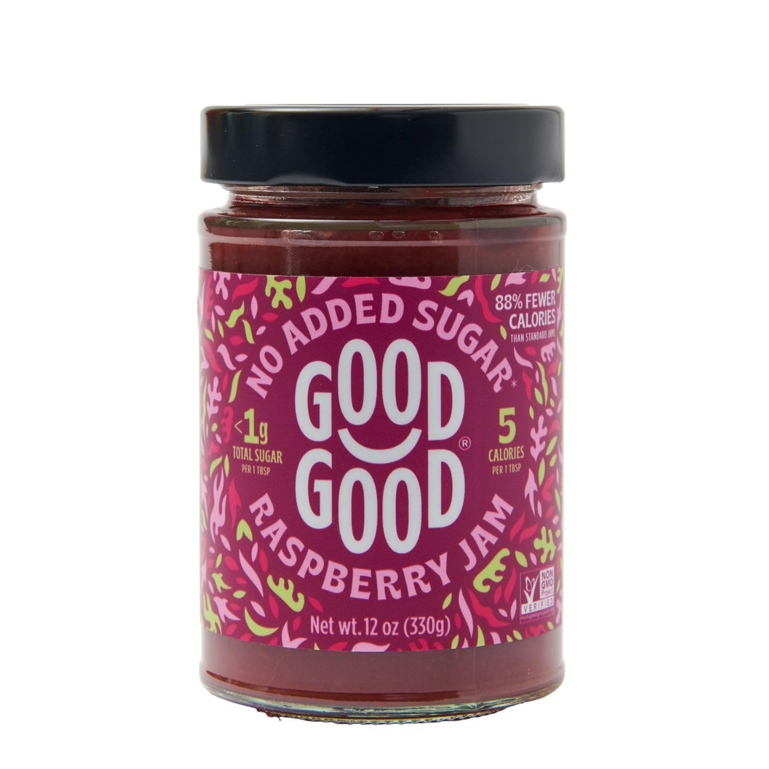 GOOD GOOD Raspberry Jam - No Added Sugar - Low Calorie - Gluten Free and Vegan - Diabetic and Keto Friendly - 12oz / 330g (Pack 