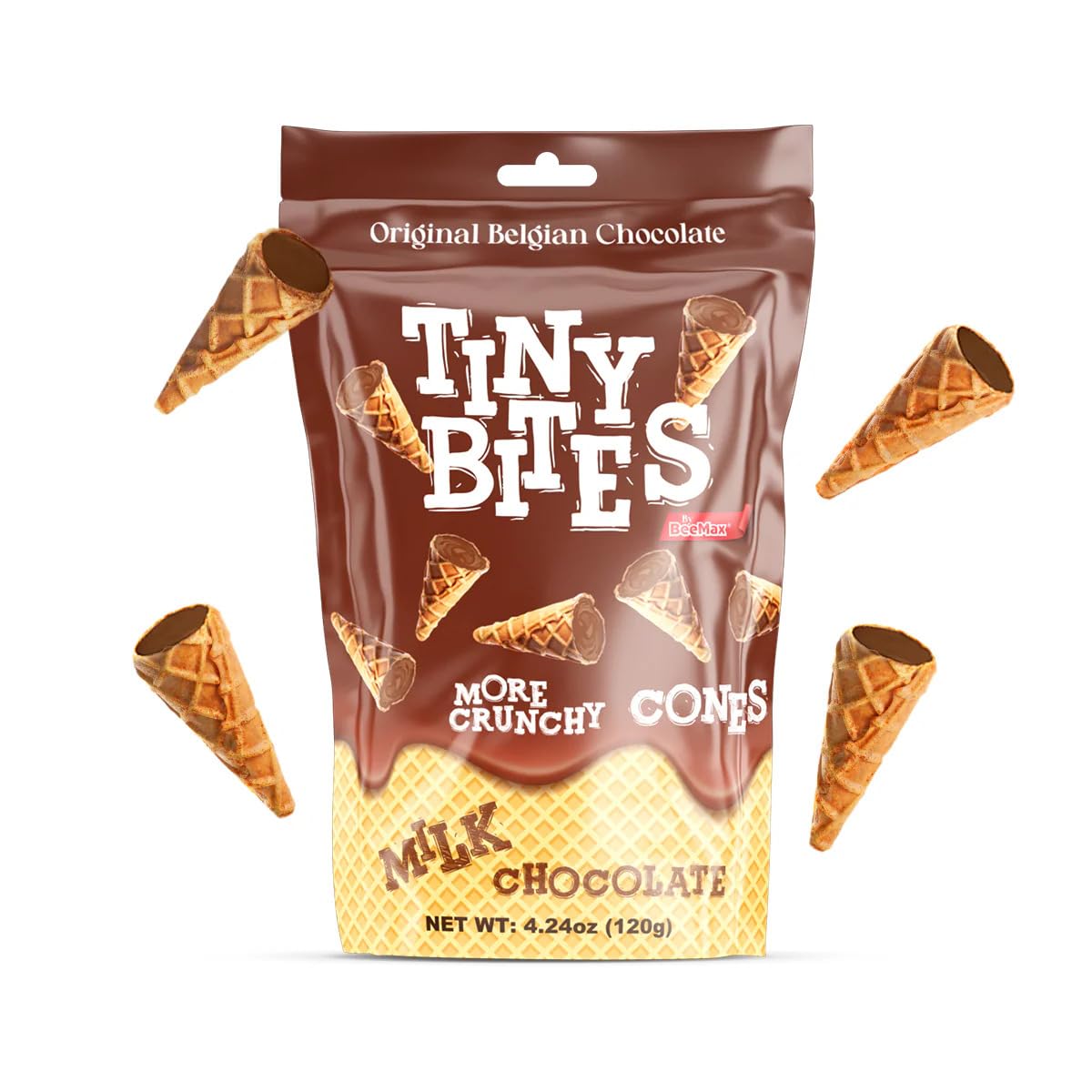 Tiny Bites Crispy Mini Waffle Cones - Top-Grade Belgian Chocolate Treats  4.24 Oz Bag (Pack Of 2) (Milk Chocolate)