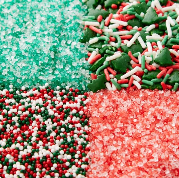 Holiday Sprinkles Set 4 Count 19.3 Oz Different Types in Jar, Cake- Cookies Sprinkles For Christmas-Party, Kosher,Green&White Su