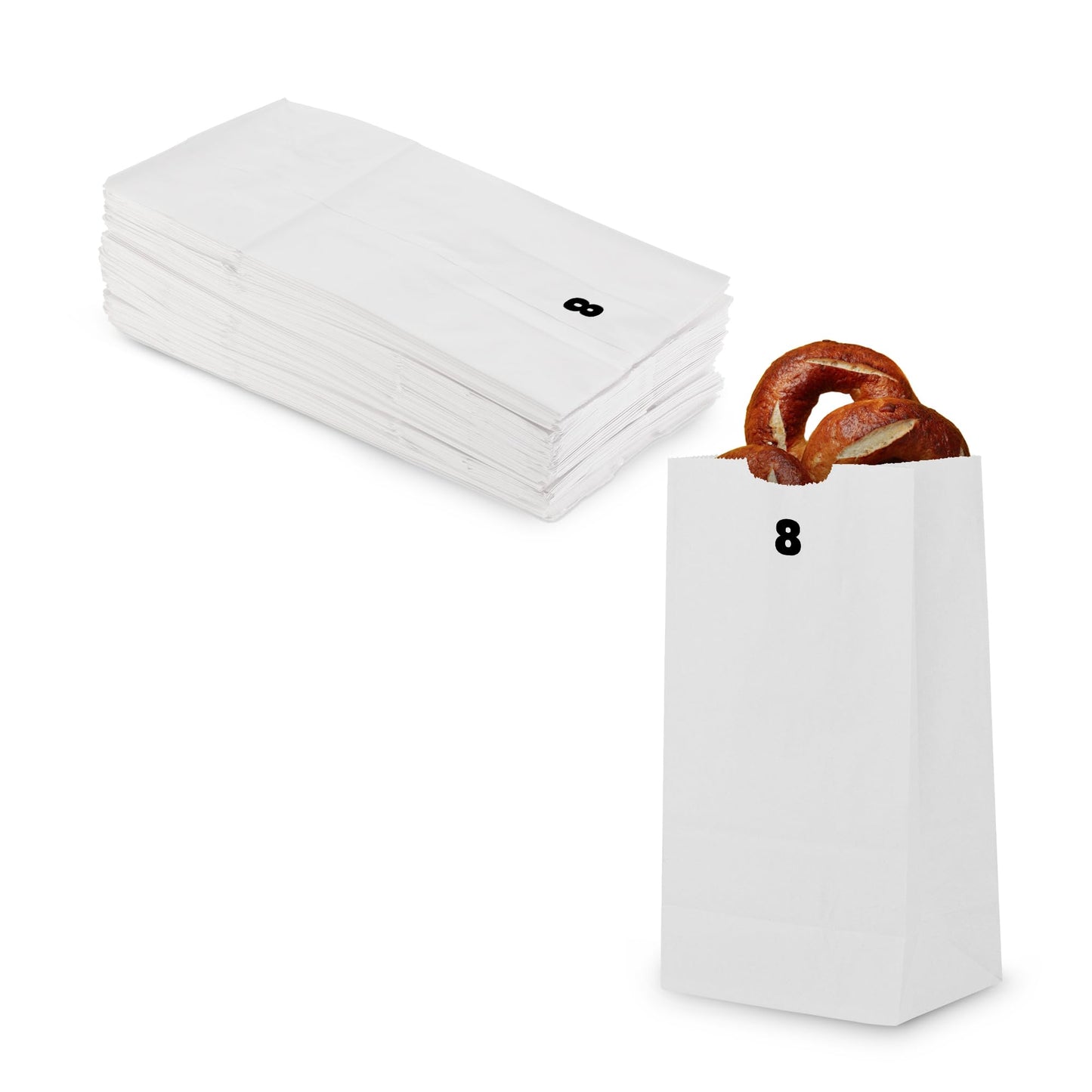 Mt Product White Paper Bags - 8 Lbs. Capacity, Multipurpose Grocery Bags - Disposable Paper Lunch Bags Perfect For Shopping, Sto