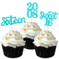 24 Pcs Sweet 16 Blue Glitter Birthday Cupcake Toppers for 16th Birthday Celebrating Party Decorations (Blue)