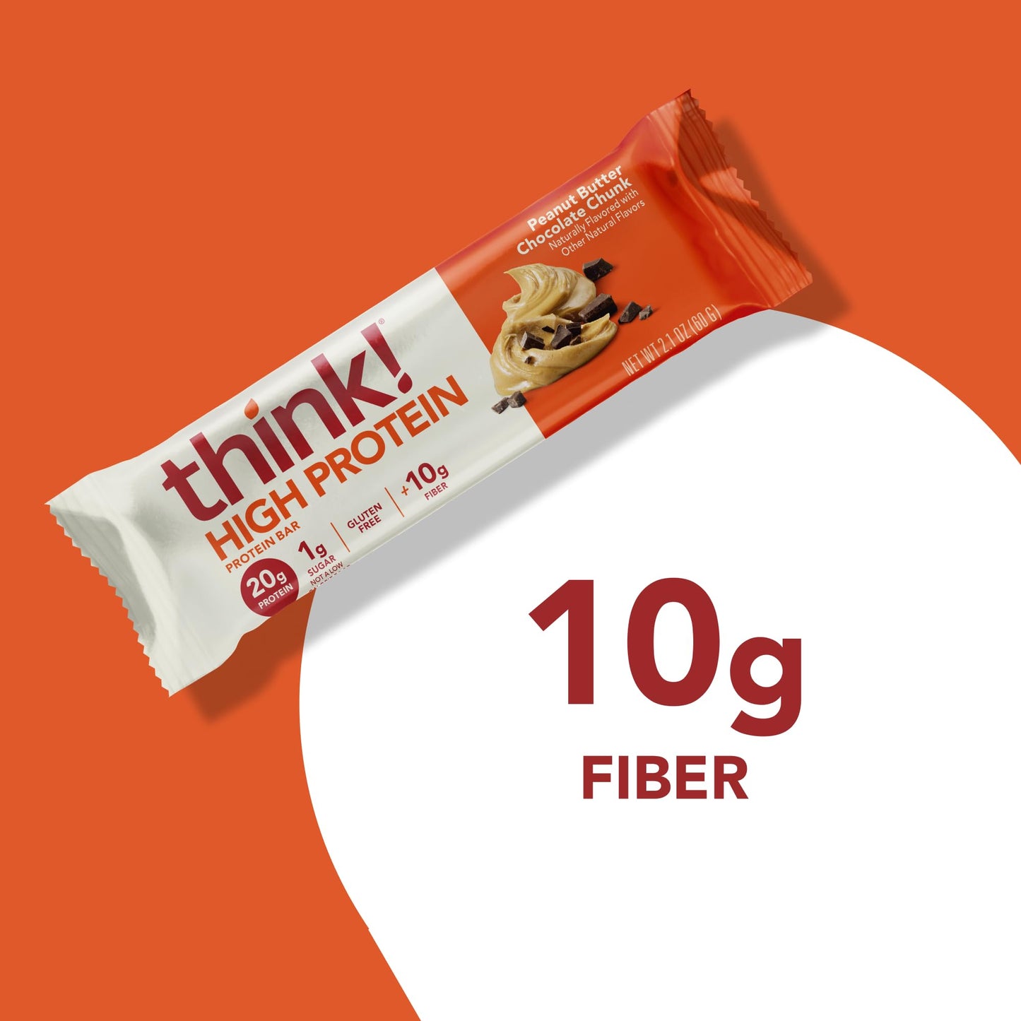 Think! Protein Bars, High Protein Snacks, Gluten Free, Kosher Friendly, Peanut Butter Chocolate Chunk, 10 Count