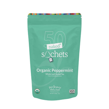 Two Leaves and a Bud Organic Peppermint - 50 Naked Tea Sachets  Naturally Caffeine Free  Whole Leaf Herbal Tea in Eco-Friendly Unwrapped Compostable Sachets  Resealable Bag  50 Count (Pack of 1)