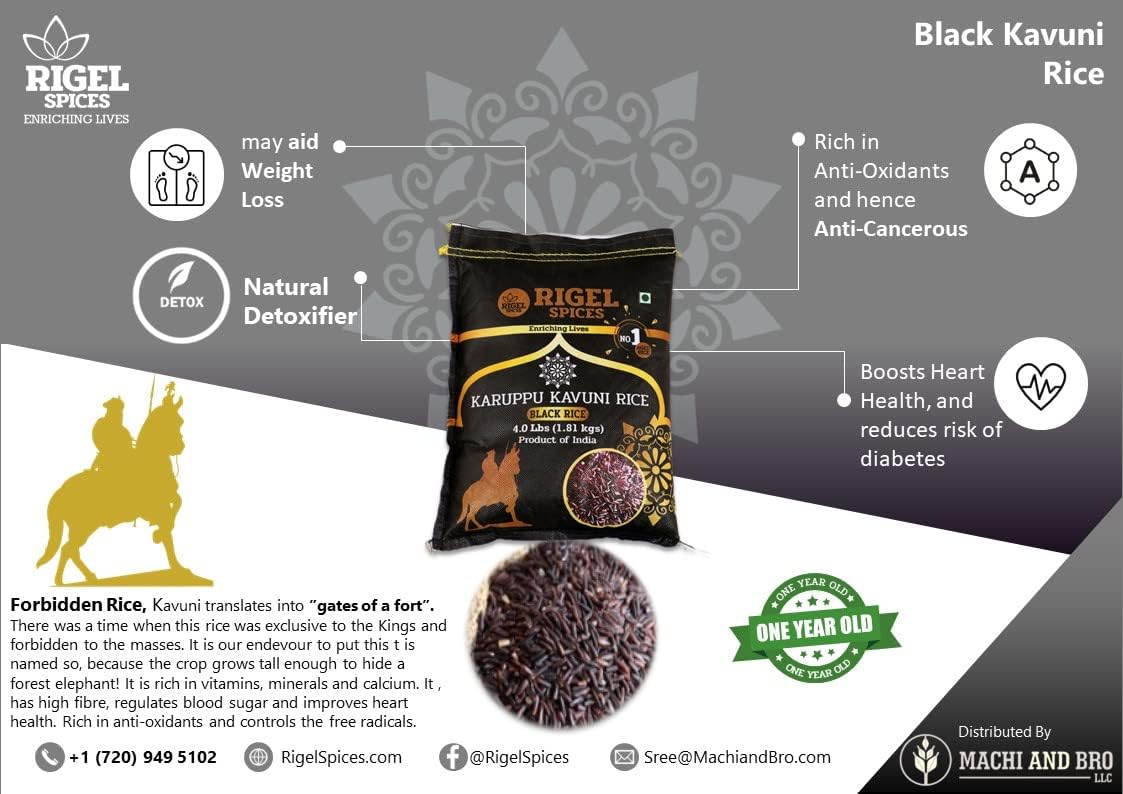 Rigel Spices | Karuppu Kavuni Black Rice (1.81 Kg) 4 Lbs | Kings Rice | Gluten Free | Ancient Black Rice