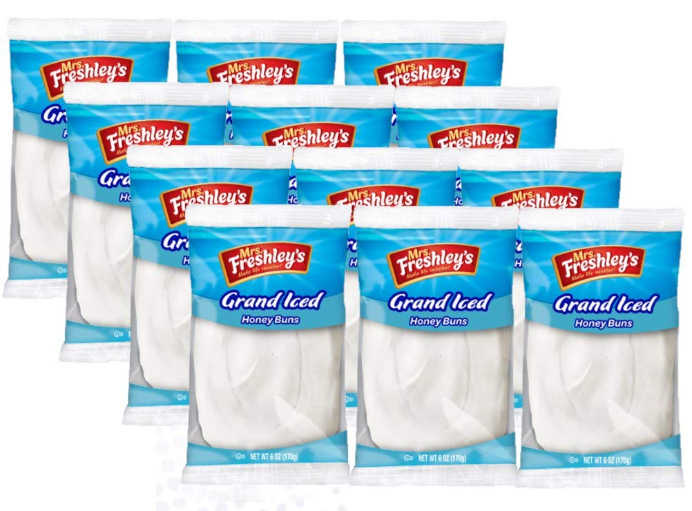 Mrs. Freshley'S Grand White Iced Honey Buns, Individually Packaged, 6 Oz., Pack Of 12