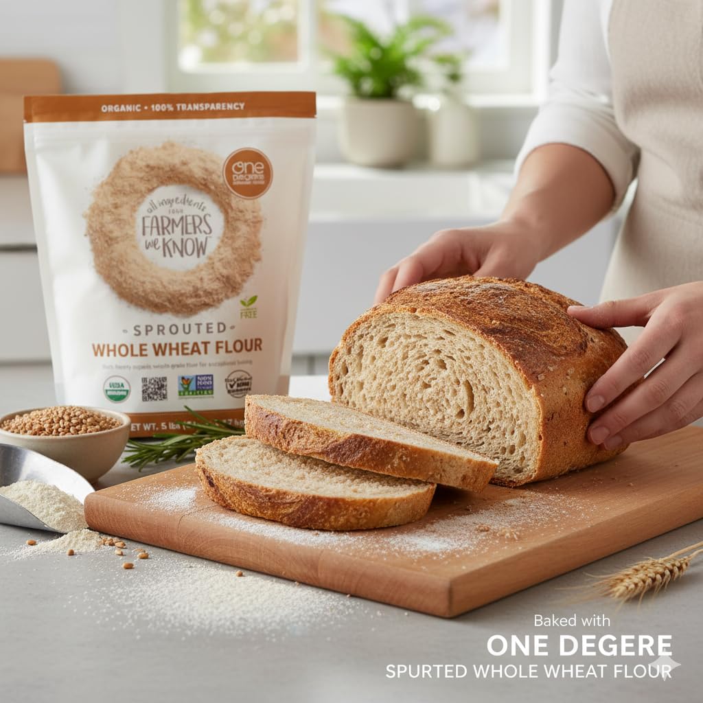 One Degree Organic Foods Sprouted Whole Wheat Flour 5lb - Organic, Non-GMO, Vegan, Plant-Based Baking Flour - Ideal for Bread, M