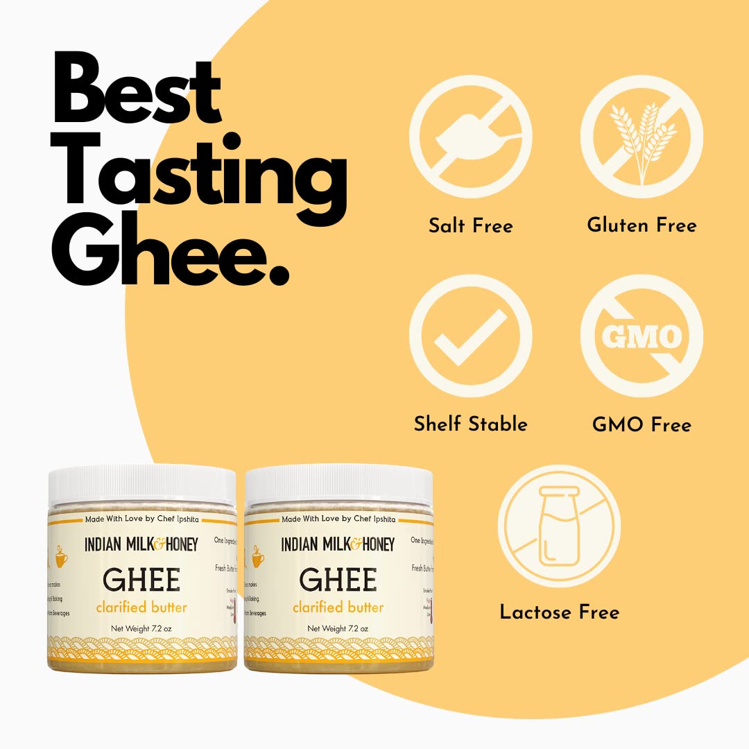 Indian Milk & Honey Ghee Butter, Grass-Fed, Lactose & Gluten Free, 7.2 oz Twin Pack (44 Servings Each)