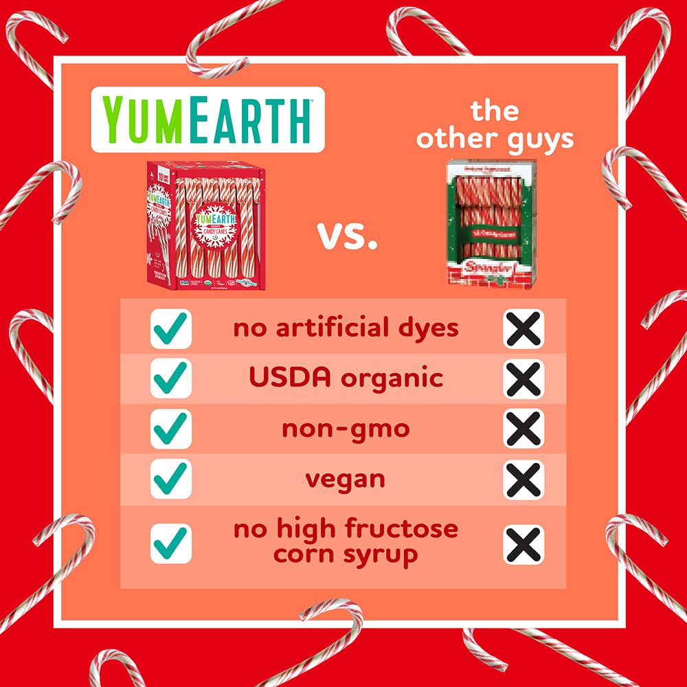 Yumearth Organic Candy Canes - Individually Wrapped Full Size Peppermint Candy Canes - Allergy Friendly, Non Gmo, Gluten Free, V