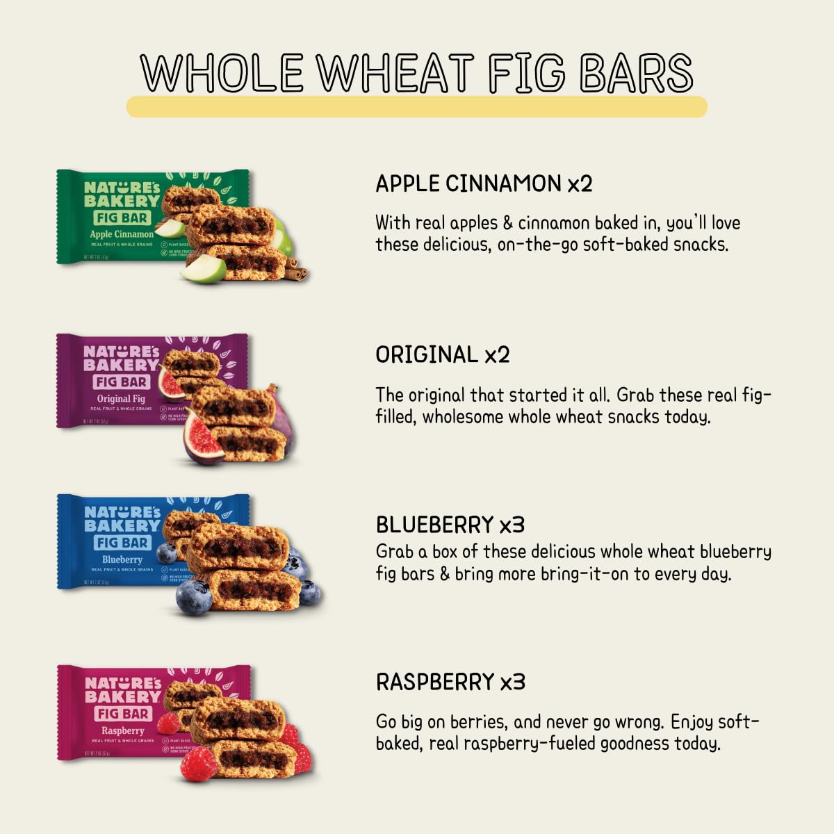 LA VOIE FOODS Natures Bakery Fig Bars Variety Pack - 16ct, Non-GMO, Plant-Based, Whole Wheat, Assorted Flavors